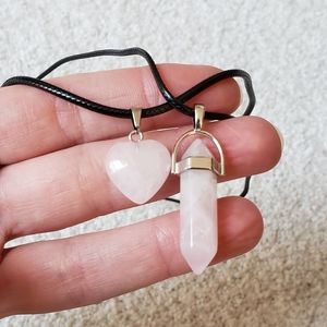Rose quartz crystal point and heart necklace set